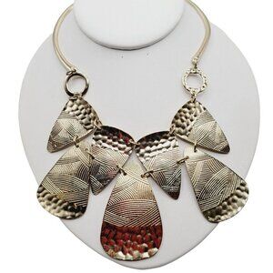 Chico's Egyptian Revival Style Metal Necklace Textured Hammered Gold Tone Unique